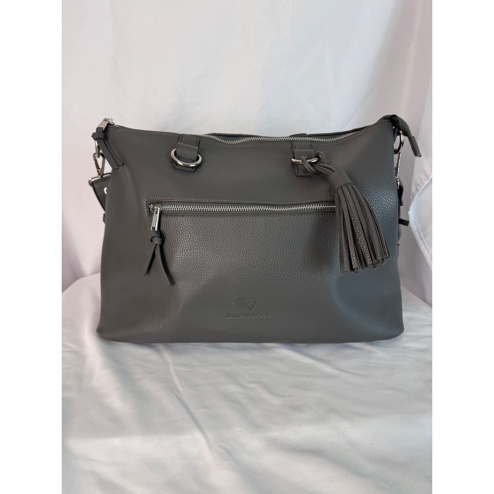 Willow Wood Gray Tote‎ Bag Crossbody Purse Front Pocket Tassel Accent